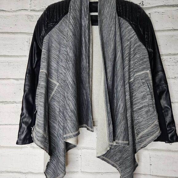 BlankNYC Waterfall Faux Leather Knit Drape Jacket Black Gray Size Small - Picture 3 of 15